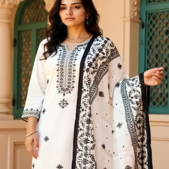 Shivansh Creations White Embroidered Kurta Set with Trousers & Dupatta – S–2XL - Picture 2 of 7